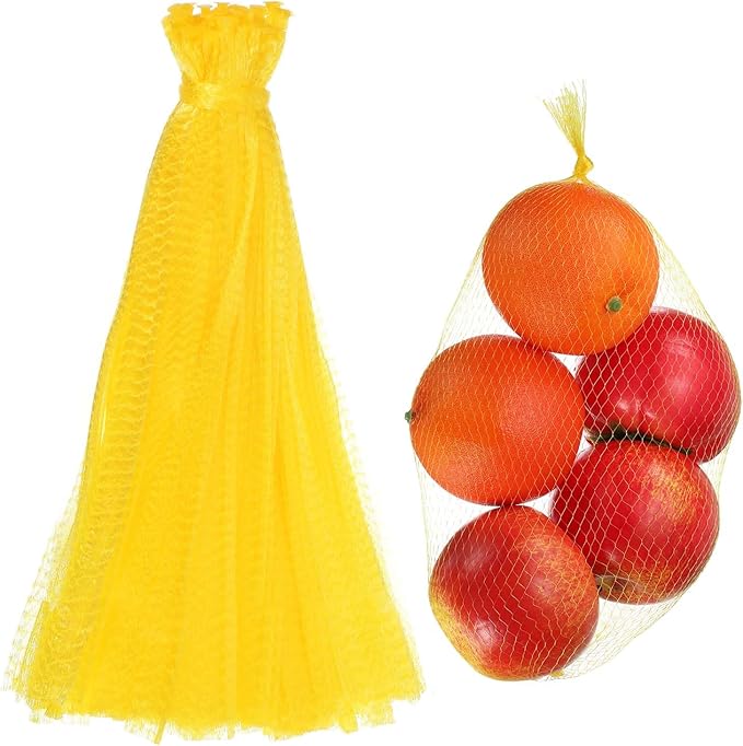 uxcell 100PCS Reusable Mesh Produce Bags, 15.7 Inches Egg Hatching Bags Washable Breathable Fruit Net Stretchable Mesh Netting Storage for Seafood Vegetable Onion Grocery Shopping, Yellow