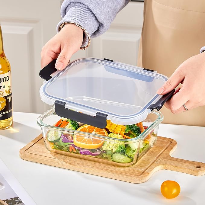 Liuruiyu 8 Pack 36OZ Glass Food Storage Containers with Lids, Meal Prep Containers, Airtight Bento Boxes with Leak Proof Locking for Microwave, Oven, Freezer and Dishwasher, BPA Free