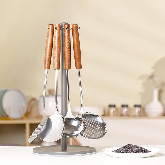 FJNATINH Wok Spatula - Ladle - Skimmer - Stainless Steel Wok Tools,Wok Utensil,Mirror Polished Stainless Steel Cooking Utensils 14.6-15.2" Kitchen Utensils Cookware, Pack of 3