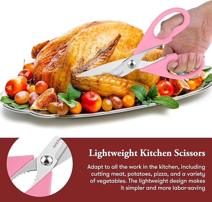 Gifts for Women, Mom, Wife, Girlfriend, Sister, Her - Happy Birthday, Halloween, Christmas Day, Mothers Day Gifts, iBayam Kitchen Scissors Heavy Duty Meat Poultry Shears Dishwasher Safe, Pink Stuff