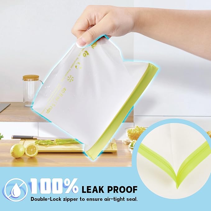 26 Pack Reusable Food Storage Bags,Leakproof Freezer Bags BPA Free Stand Up Sandwich Bags for Lunch Salad Fruit Travel,Dishwasher Safe(10 Gallon,10 Sandwich,6 Snack)