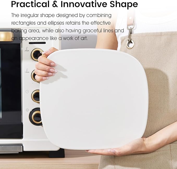 Pizza Stone, 12" x 11" x 0.47" Ceramic Coating & Cordierite Pizza Stones for Oven Grill BBQ, Heavy Duty Non Stick Baking Stone for Pizza & Bread, Unique Shape Design Grilling Stone (White)