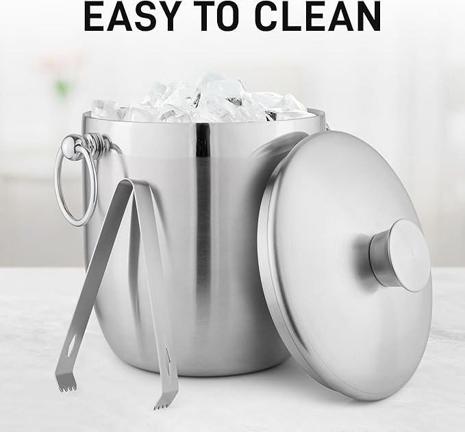 Zulay Kitchen Premium Stainless Steel Double-Wall Insulated Ice Bucket Kit – 3L, Leak-Proof, Stylish Drink Cooler for Parties, Cocktails, Wine, and Whiskey – Perfect for Home & Bar Use