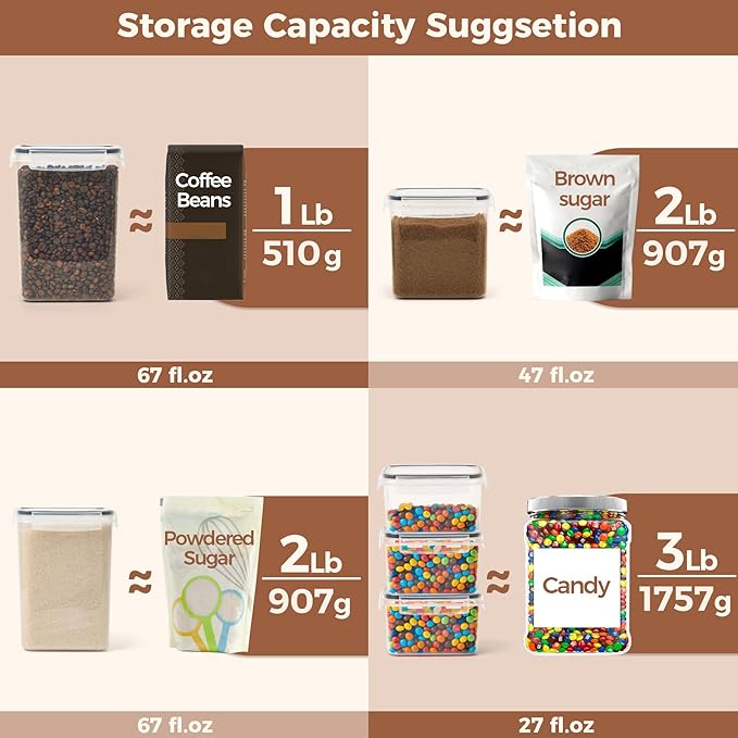 ComSaf Food Storage Containers with Lids Set of 3 (2L/2.1Qt) (1.4L/1.5Qt) (0.8L/0.8Qt), Airtight Food Storage Container, Plastic Canister Sets for Kitchen, Pantry Organizer for Sugar, Cereal and Snack