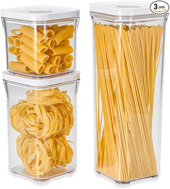 Premium Airtight Food Storage Containers, Square-S 3PC-SET, Smart One-Click Seal Lid, No Hinges, 100% Leak Proof, BPA-FREE, Dishwasher, Freezer & Microwave Safe