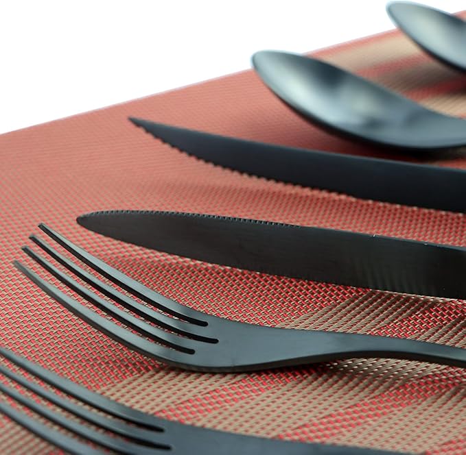 6-Piece Flatware Set,Extra Thick Heavy Duty - 18/10 Stainless Steel Cutlery Sets,High Matte Finish Black Flatware Sets Service for 1,Multipurpose Use for Home,Kitchen,Tableware Utensil Sets