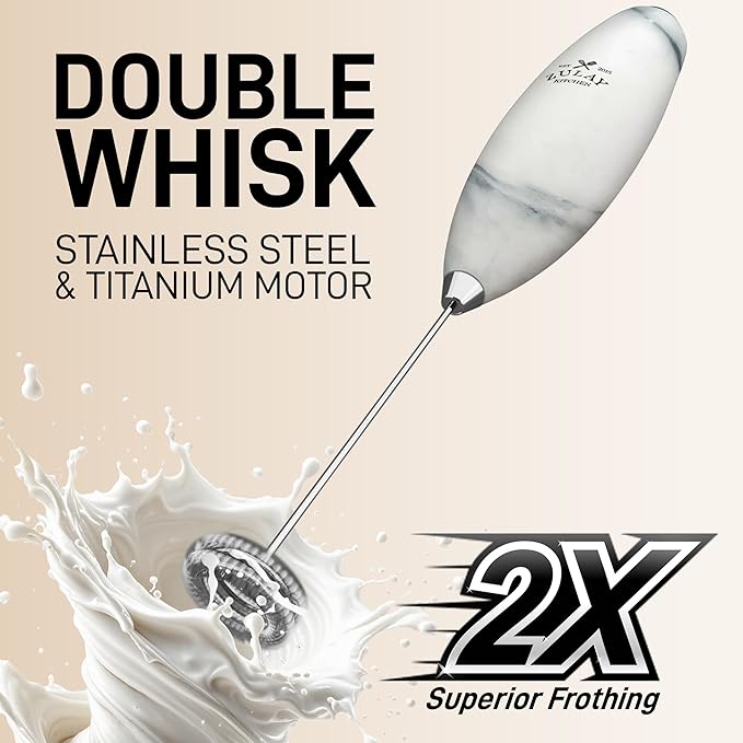 Zulay Kitchen Whisk Milk Frother with 4 Duracell Batteries - Powerful Handheld Foam Maker for Coffee, Lattes, Matcha, Hot Chocolate & Cappuccinos - Whip Creamy Froth in Seconds