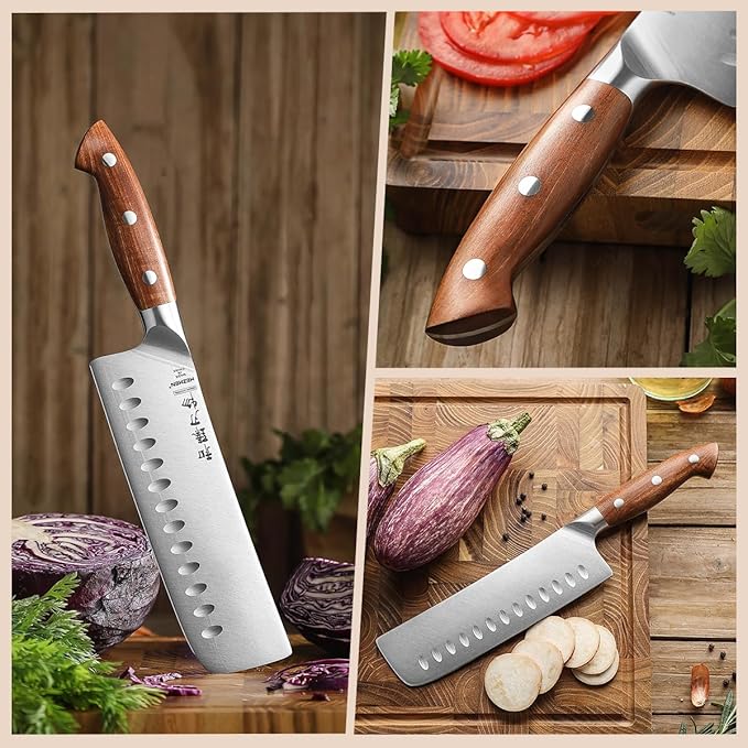 HEZHEN Multipurpose Asian Chef Knife - 7.4 inch Nakiri Knife -Din 1.4116 Steel-Razor Sharp & Full Tang Kitchen Knife, for Chopping, Dicing & Slicing with Ergonomic Handle