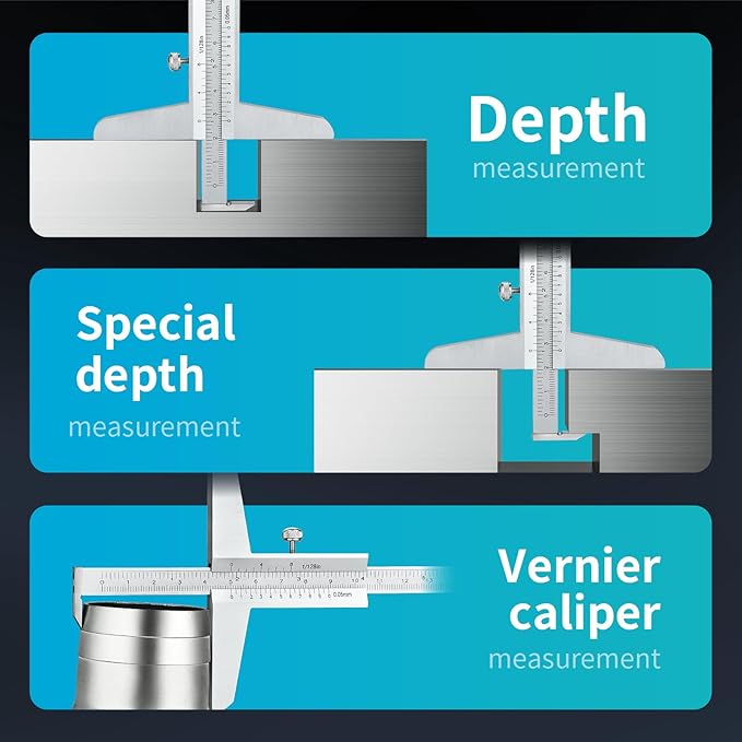 0-150mm Depth Gauge Vernier Caliper，Precision Measurement Tool，High-Strength CarbonSteel，DRINYOUNG（0-150/128in Depth Caliper with Hook）
