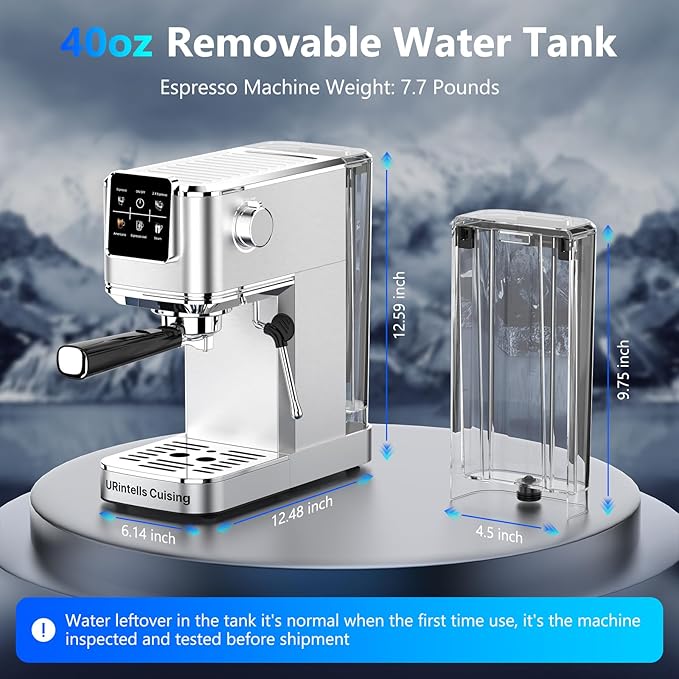 Espresso Machine 20 Bar,Touch Screen Espresso Maker with Steam Milk Frother,Stainless Steel Coffee Machine for Cappuccino Latte Americano Cold Brew,1350W Fast Heat Up System,Silver