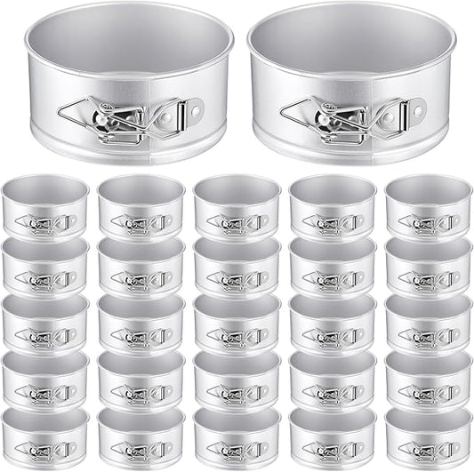 Sunnyray 25 Pcs 4 Inch Springform Pan for Baking Mini Cheesecake Pans with Removable Bottom Nonstick Leakproof Round Cake Mold Spring Form Molds for Mini Cheesecake Pizza and Quiches (Silver)