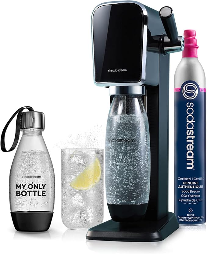 SodaStream - ART Sparkling Water Maker | STARTER KIT | CQC CO2 system | Includes 1x CO2 Cylinder, 1x32 & 1x16 Fl Oz Dishwasher Safe Bottles, 1x Bubly Flavor Drop | Combine with Pepsi Flavors | Black
