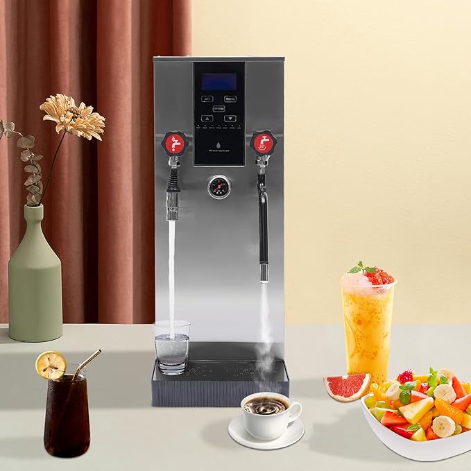 Commercial Coffee Maker, 110v 2500w Electric Coffee Milk Foam Maker Stainless Steel Espresso Coffee Boiling Water Machine with LCD Display for Bakery, Tea Restaurant, Coffee Shop