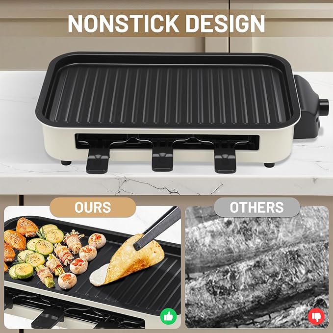 3-in-1 Indoor Smokeless Grill,Removable 18’’x 9’’Electric Griddle Nonstick with Temperature Control for Indoor Outdoor Family Party Kitchen Picnic Table