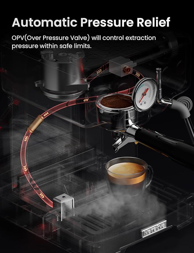 Neretva Espresso Machine, 15 Bar Espresso Coffee Machine with Visible Pressure Guage Professional Espresso Maker with Milk Frother & Stainless Steel for Home Barista Latte and Cappuccino Maker-Silver