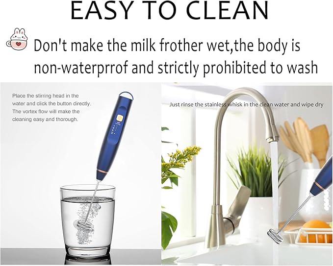 Milk Frother Handheld Foam Maker with 2 Stainless Stirring Head 3 Speed Rechargeable Electric Blender Milk Frother Wand Drink Mixer for Cappuccino Matcha Latte Hot Chocolate Protein Powder Egg (Blue)