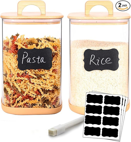 2 Pack 135 oz Glass Food Storage Containers, 1 Gallon Glass Flour and Sugar Containers with Airtight Lids, Large Flour Container for Sugar, Ground Coffee, Rice and Dry Food