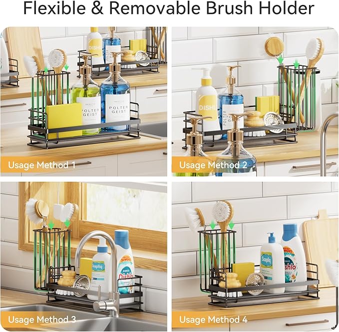 Yofidra Sink Caddy with Stone Drying Tray: Stainless Steel Soap Dispenser Kitchen Sink Organizer Set, Sponge Holder Counter Accessories Decor for Kitchen Organizers and Storage 8.1x3.5x4.5 in Black