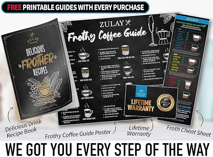 Zulay Kitchen Powerful Milk Frother Wand - Ultra Fast Handheld Drink Mixer - Electric Whisk Foam Maker for Coffee, Lattes, Cappuccino, Frappe, Matcha & Coffee Creamer - Milk Boss White with Hearts