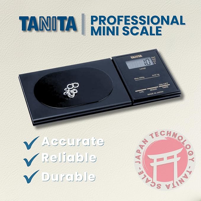 TANITA 1479Z Digital Milligram Scale – Japan Technology Accurate Pocket Jewelry Gram Scale with Smart Features for Cooking, Baking, Coffee, Espresso, Gold Testing, Nutritional Calculator, and Travel