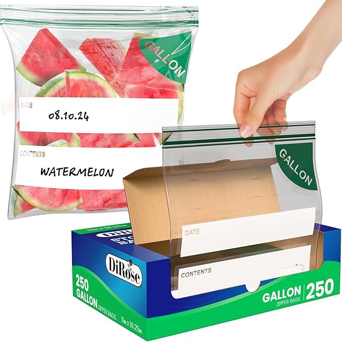 DiRose Gallon Bags Pack of 250 – 1 Gallon Reclosable Storage Bags – Practical and Durable Design – Food Safe Non-BPA Material – Easy Zip Closure – Ideal for Food, Snacks, Dog Treats, Organizing
