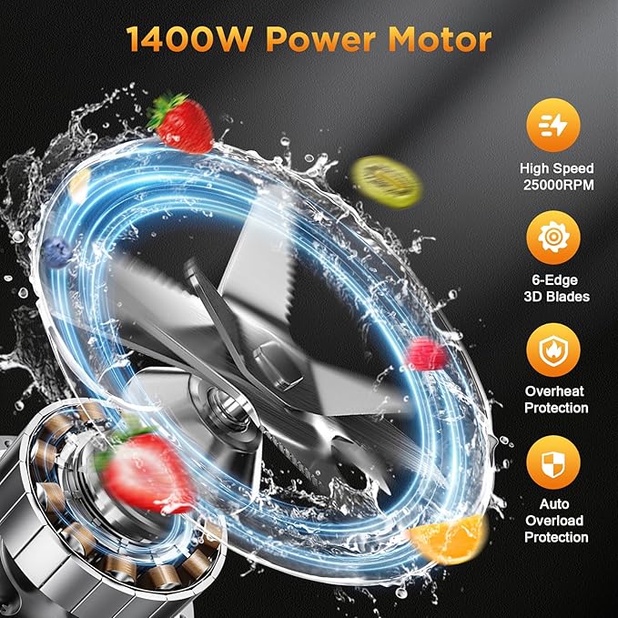 Smoothie Blender, 1400 Watt Powerful Blender for Smoothies, 64oz Capacity Countertop Blenders for Kitchen with BPA Free Container, Ice Crushing, Frozen Drinks, Puree, Protein Shakes