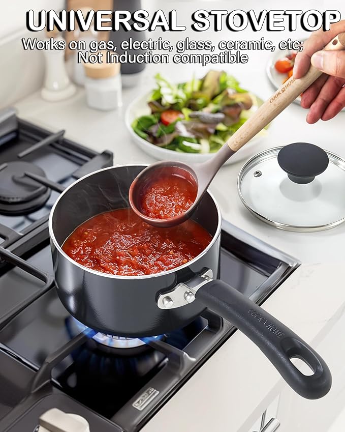 Cook N Home Nonstick Sauce Pan with Glass Lid 3-Qt, Multi-purpose Pot Saucepan Kitchenware, Black, Aluminum