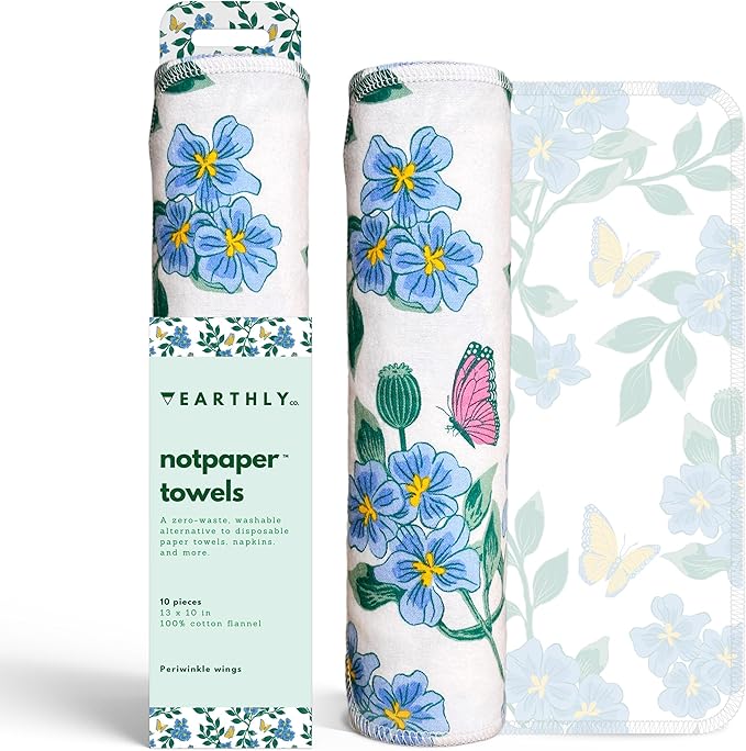 Reusable Paper Towels - 10 Pack - Roll of Washable Cotton Cloth Paper Towels - Paperless Reusable Napkins Cloth Washable - Absorbent + Long Lasting - Zero Waste Products - (Periwinkle)
