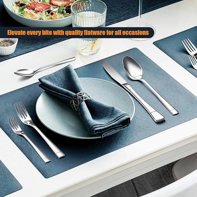 Heavy Duty Silverware Set for 8, 40-Piece 18/10 Stainless Steel Flatware Set, Mirror Polished Cutlery Modern Kitchen Eating Utensil Durable Tableware Included Knife Fork Spoon, Dishwasher Safe