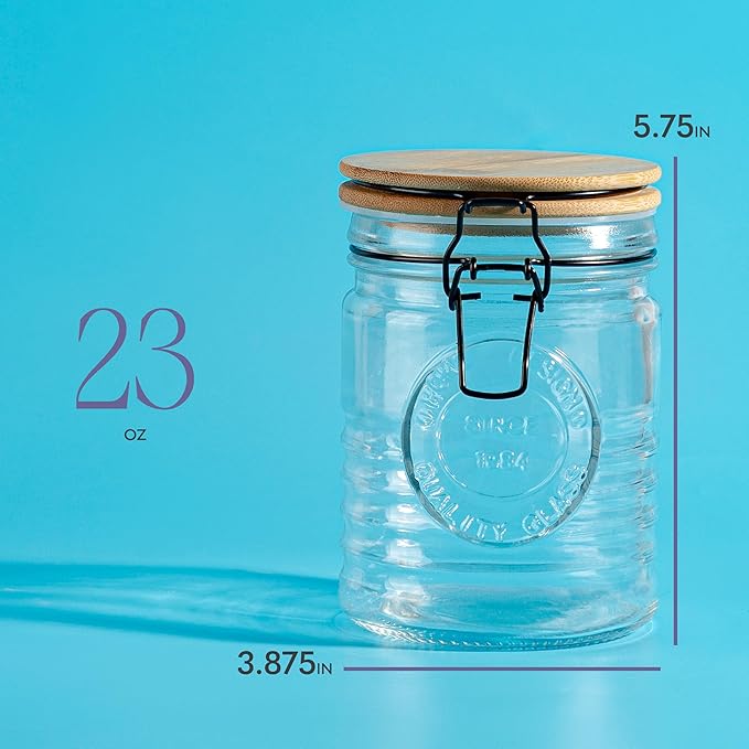 kitchentoolz Glass Storage Jars with Airtight Lids - Set of 3 Mason Storage Containers for Cereal, Coffee & Rice - 23 Ounce Pantry Organizing Canister Set