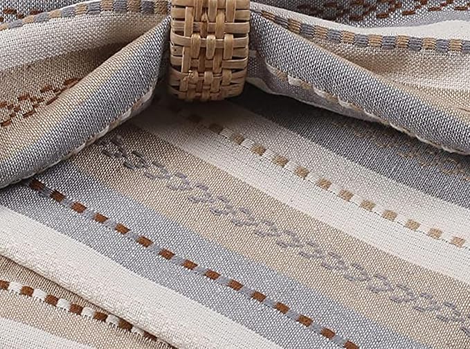 Multi Color Stripes Cotton Hemstich Napkin, Decorative Wedding Cocktail Mashine Washable Dinner Napkins with Mitered Corners - Pack of 12-18x18 Inch - Ivory Multi