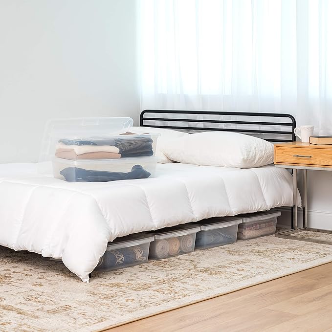 IRIS USA 10-Pack Storage Bins with Lids, 28 Quart, Shoe Boxes Clear Stackable Containers Organize Shoes Closet Shelves, Classroom Organization Teacher Tools, Game Storage - BPA-Free Plastic