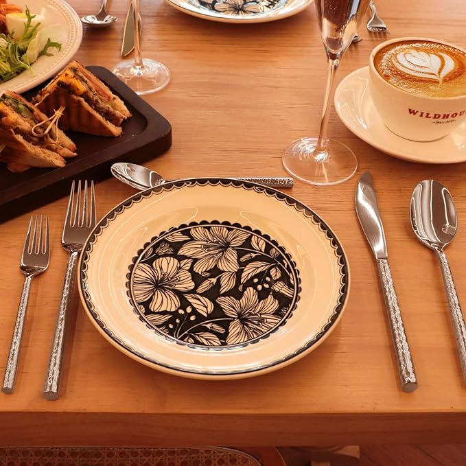 18/10 Stainless Steel Flatware Set Hand Forged Silverware Set Cutlery Set Round Hammered Handle Mirror Finished Heavy Duty 20 Pieces Service for 4