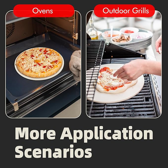 12" Round Pizza Stone, Heavy Duty Cordierite Pizza Pan for Grilling & Pizza Oven, High Temperature Resistant Baking Stone for Pizza, Bread, Meat and More