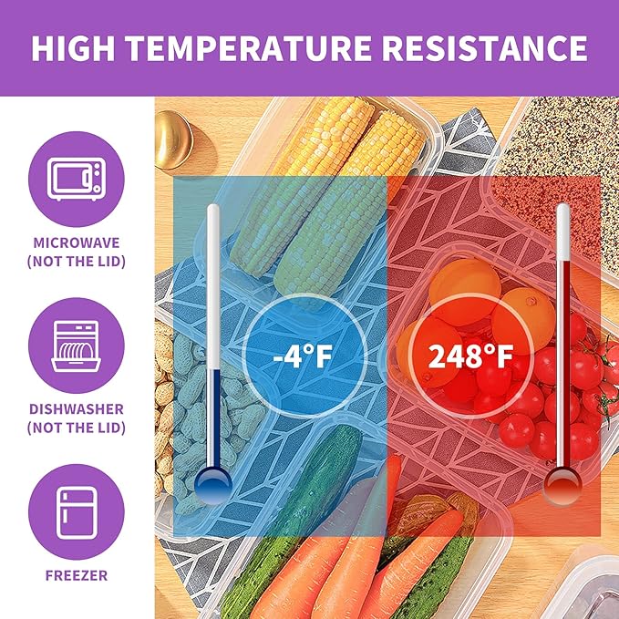 KIGI 6 PACK Plastic Food Storage Containers with Lids Airtight Square Meal Prep Containers Bento Box TO-GO Containers