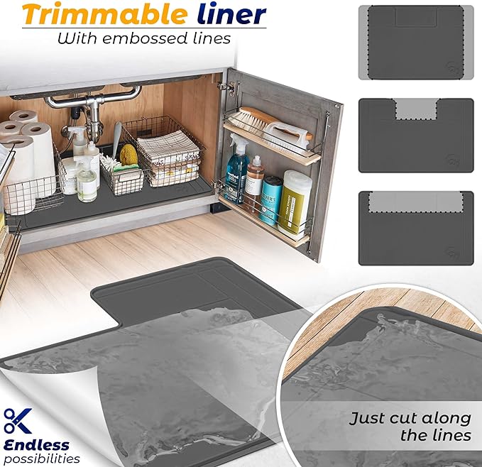 The Original Under Sink Mat - Adjustable Silicone mat, Waterproof Under The Sink Bathroom Vanity Mat - 28" x 19" or smaller