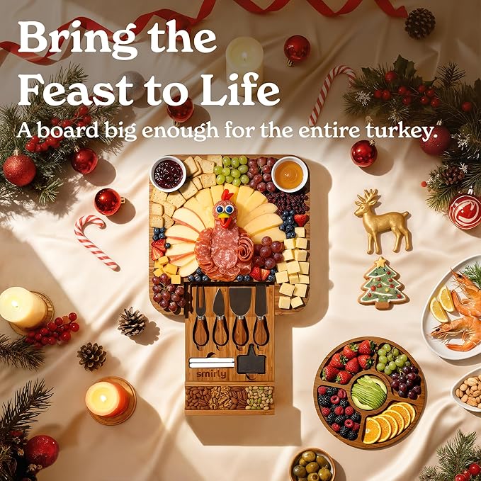 SMIRLY Charcuterie Boards Set - Large Bamboo Cheese Board Set - House Warming Gifts New Home, Wedding Gift for Couple, Bridal Shower Gift, Birthday Gifts for Women