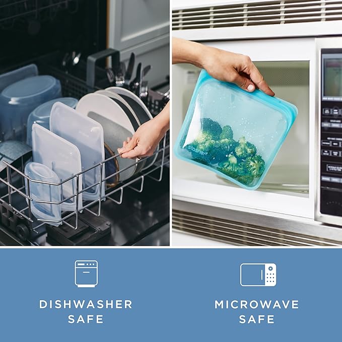 Stasher Premium Silicone Reusable Food Storage Bags, 4-Pack, Aqua, Multi-Use Food Storage Bags, Lunch Bag, Travel Containers, BPA Free, Leak-free, Dishwasher-Safe, Eco-friendly