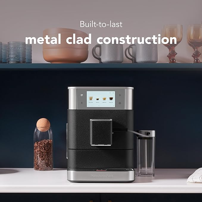 KitchenAid Fully Automatic Espresso Machine KF8 with Milk Attachment & Plant Based Milk Options, KES8558BK, Cast Iron Black