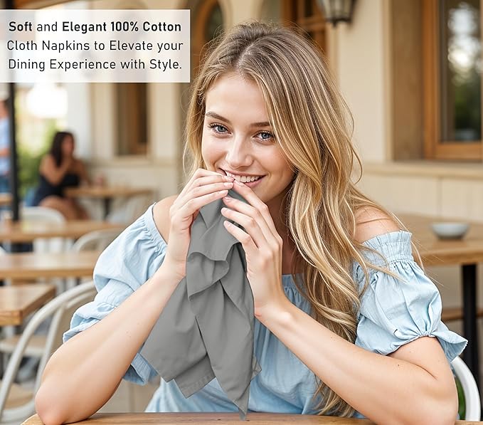 Ruvanti Cloth Napkins Set of 6, 18x18 Inches, 100% Cotton, Washable, Soft & Absorbent, Perfect for Wedding, Christmas, ‎Thanksgiving Dinners - Wild Dove