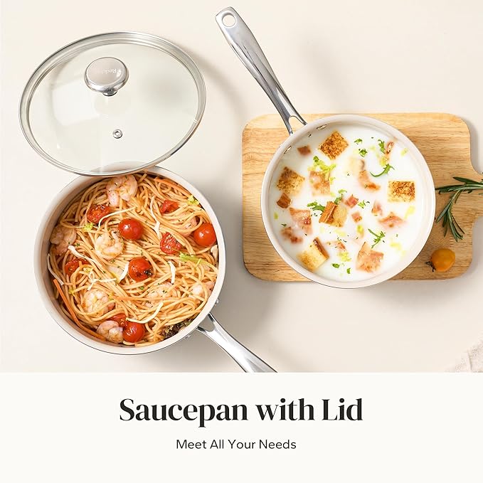 Redchef Nonstick Ceramic Sauce Pan With Lid, 3.5QT Small Cooking Pot with Stay-Cool Handle, Kitchen Non Toxic Soup Pot, PTFE & PFOA Free, Oven & Dishwasher Safe, Compatible with All Stovetops-Blue