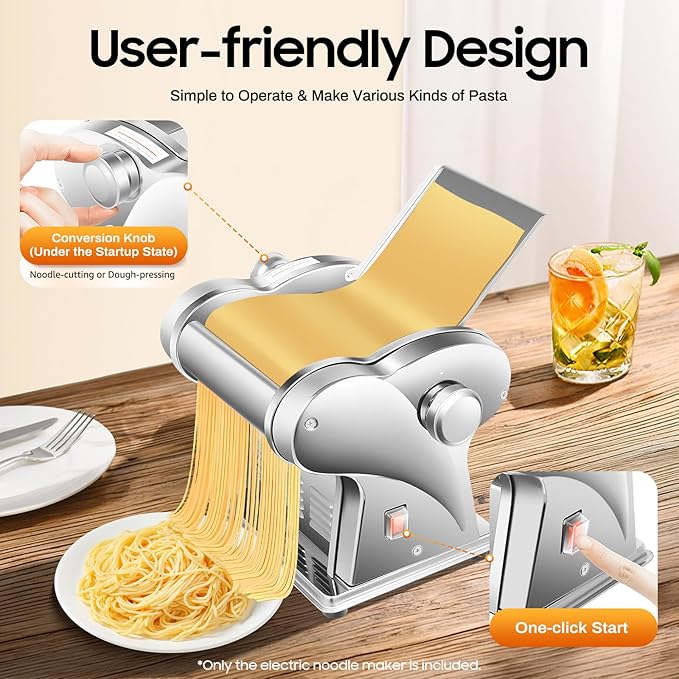 Electric Pasta Maker Stainless Steel Noodle Machine,Automatic Pasta Machine with Adjustable 8 Thickness& 2 Width,Pasta Maker Machine Noodle Pressing Machines for Home Family Use