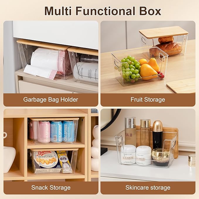 Citylife 2-Pack Extra Large Trash Bag Holders with Bamboo Tops and Handles, Laundry Room Organization and Storage for Home, Kitchen, Under-Sink Garbage Bag Dispenser