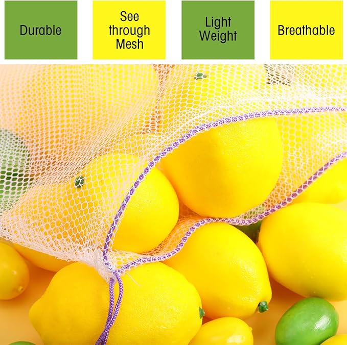 Frienda 20 Pcs Mesh Bags for Toys Storage 3 Sizes Reusable Produce Bags with Drawstring for Beach Bath Pool Toy Organizer, Fruits Vegetable Grocery Playroom Storage(Pink, Purple, Rose Red)