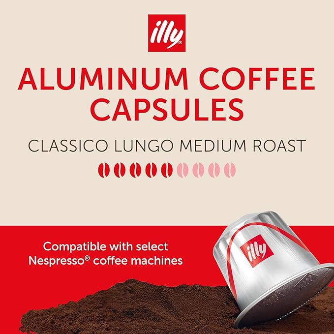 illy Aluminum Espresso Capsules - Compatible with Nespresso Machines - Classico Lungo Roast Coffee - Mild & Balanced - Notes Of Caramel, Orange Blossom & Jasmine - 10 Count (Pack of 5)