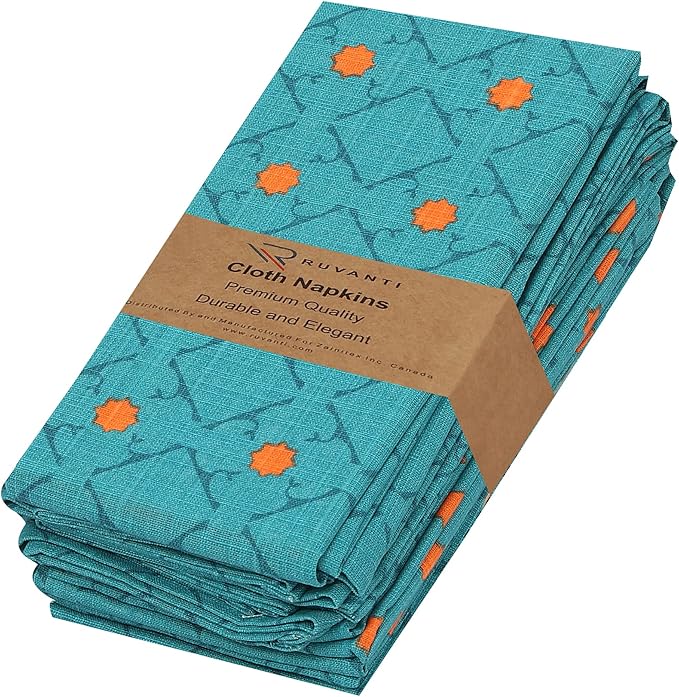 RUVANTI Cloth Napkins Set of 6 Cotton 100%, 18x18 Inches Napkins Cloth Washable, Soft, Absorbent. Cotton Napkins for Parties, Christmas, Thanksgiving, Weddings, Dinner Napkins Cloth - Combo