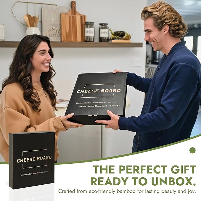 Charcuterie Board Set - Bamboo Cheese Board & Serving Tray with Stainless Steel Knives and Bowls, Housewarming Gifts New Home, Gift for Wedding Couple, Bridal Shower (NLB, 01)