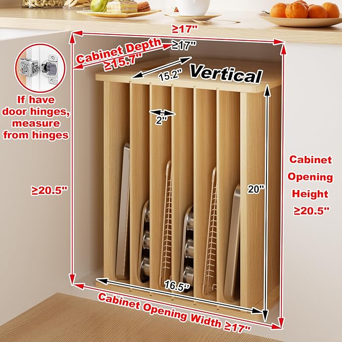 7 Tier Wooden Tray Dividers for Cabinets Cookie Sheet Organizer for Pot, Pans, Baking Tray Organizer for Kitchen Documents Storage(20" W x 16.5" H x 15.2" D)
