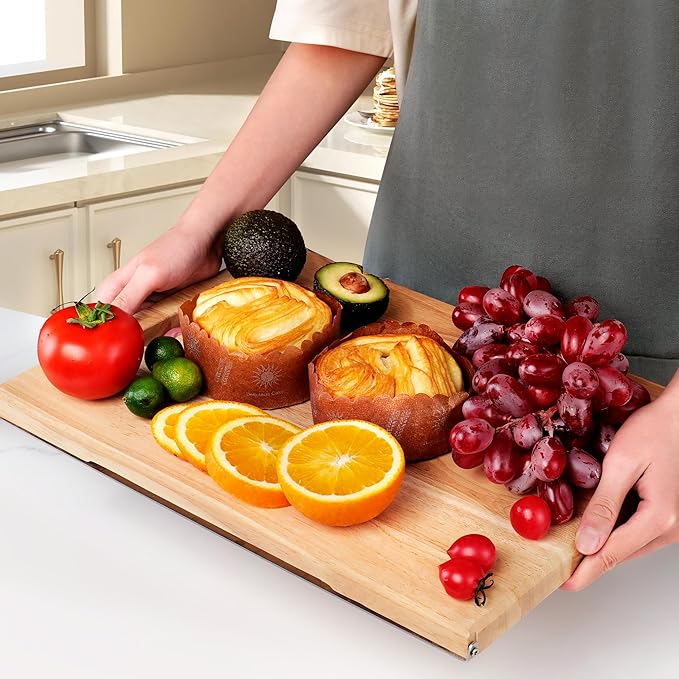 Wood Cutting Board for Kitchen with Built-in Stand, 40 x 30 cm Wooden Chopping Board Charcuterie Board for Cheese, Meat, Vegetables, Bread