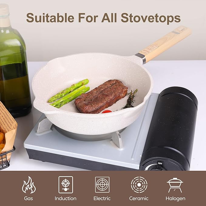 Pots and Pans Set Nonstick - Kitchen Cookware + Bakeware Set Granite Kitchenware Set, Induction Cookware Sets with Frying Pan Stockpot Saucepan Basket Cookie Sheet and Baking Pans for Gift